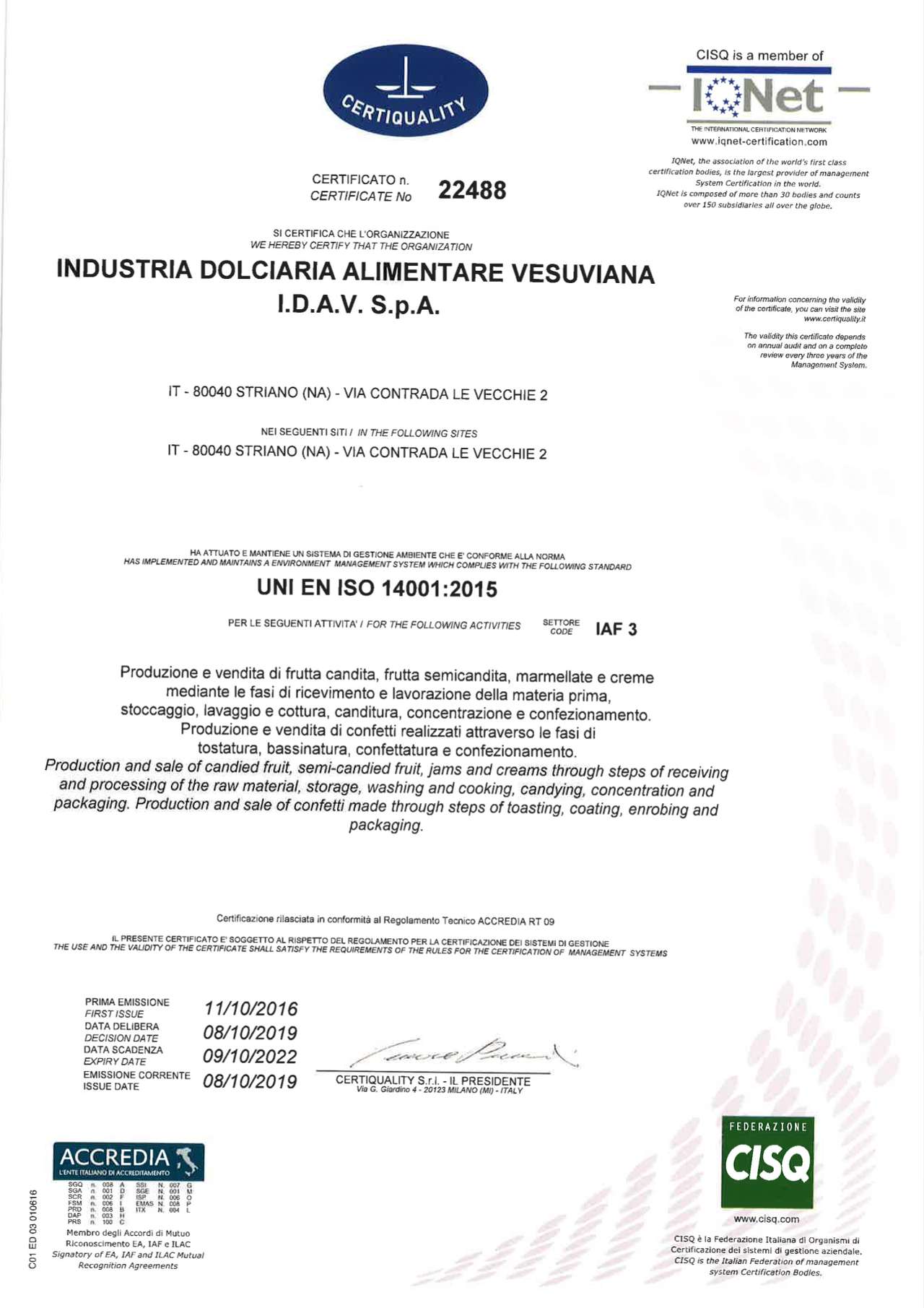 Certificazioni Ambrosio IDAV SpA
